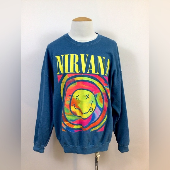 Nirvana Men's Blue Neon Graphic Sweatshirt Crewneck Sweater, sz L/XL - Picture 1 of 15